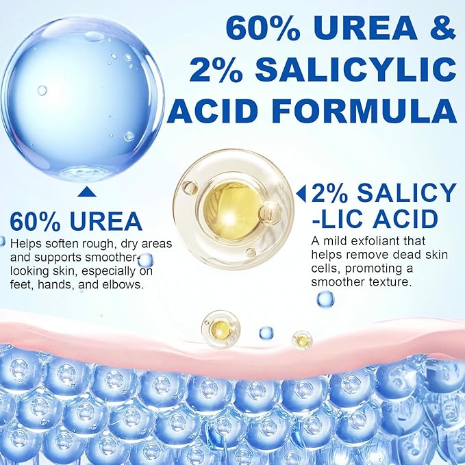 Urea Cream 60 Percent for Feet, Urea Foot Cream for Cracked Heels and Dry Skin, Cracked Heel Repair Cream Plus 2% Salicylic Acid, Foot Cream for Calluses and Hard Skin 1PCS