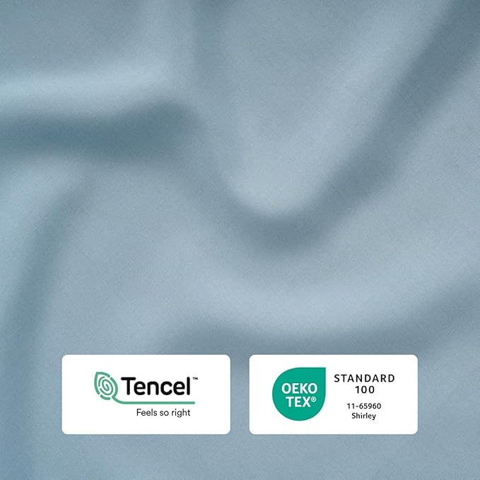 Reebok Queen Sheet Set from Tencel Eucalyptus - Soft, Cooling & Breathable for Hot Sleepers, Deep Pocket Up to 17 Inches, 4Pc Hotel Luxury Bedding Set, Bedsheet & Pillowcases (Niagara Mist, Queen)