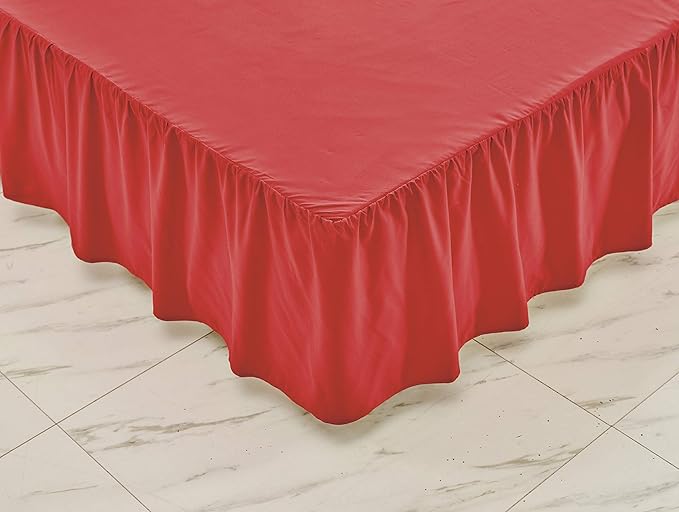 Sheets & Beyond Wrap Around Solid Microfiber Luxury Hotel Quality Fabric Bedroom Gathered Ruffled Bedding Bed Skirt 14 Inch Drop (Twin, Red)