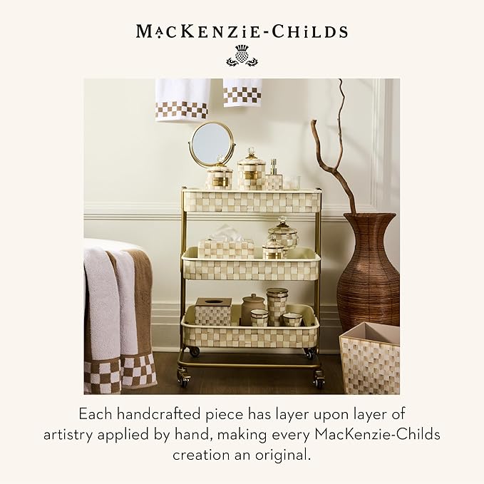 MACKENZIE-CHILDS Glass Soap Pump, Liquid Soap Dispenser, Brown-and-White Mocha Check