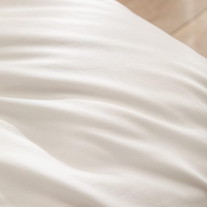 BESTOUCH Duvet Cover Set 100% Washed Cotton Linen Feel Super Soft Comfortable Chic Lightweight 3 PCs Home Bedding Set Solid Off White King
