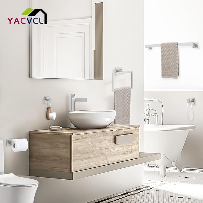 YACVCL 5 Pieces Bathroom Hardware Set, Brushed Nickel Bathroom Accessories, Bathroom Towel Bar Set, 23.6 Inch Towel Bar for Bathroom, Stainless Steel Bathroom Holder Set, Wall Mounted