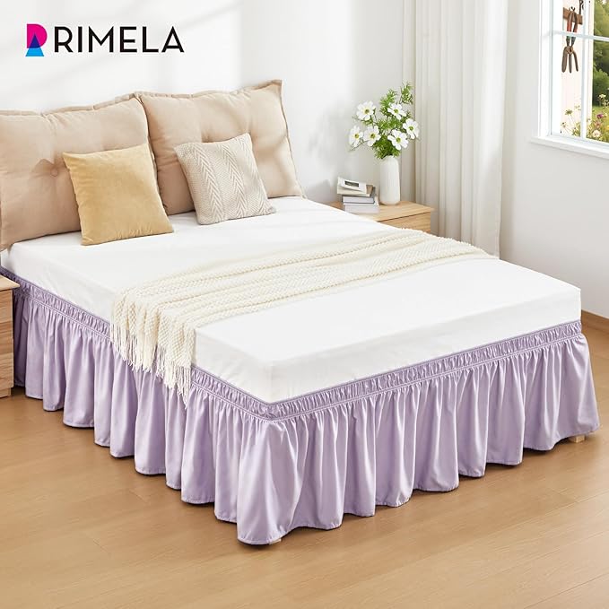 RIMELA Lavender Purple Bed Skirt Queen Size 18 Inch Drop, Wrap Around Elastic Bedskirt, Dust Ruffle for Adjustable Bed Base Machine Washable Easy to Install Bed Skirts