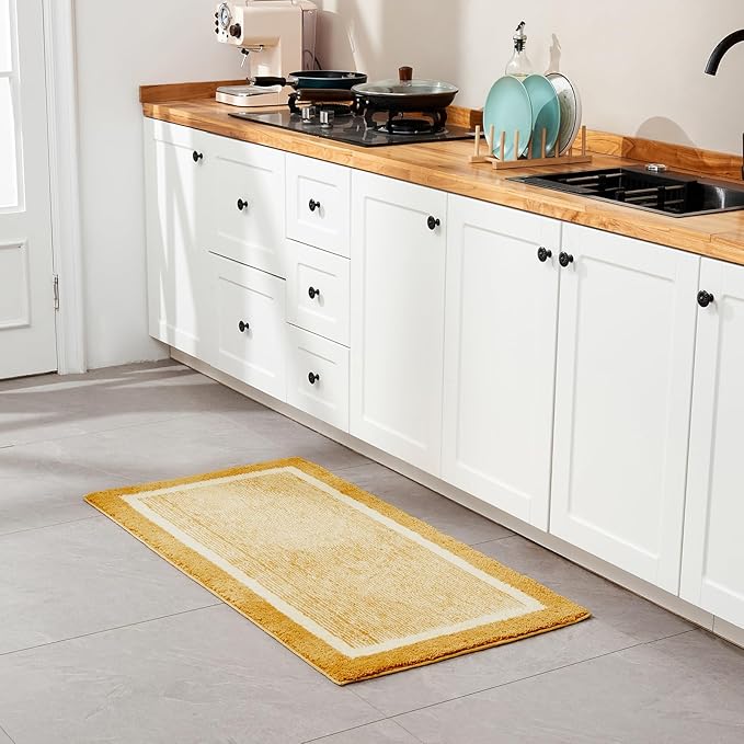 CozeCube Bath mats for Bathroom Non Slip, Fluffy Absorbent Microfiber Bath mat Washable, Aesthetic Bathroom Rugs, Cute Harvest Gold Bath mat, Harvest Gold, 32" x 20"