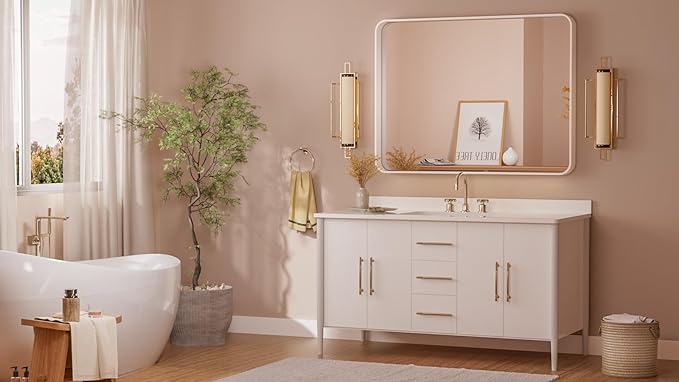 TETOTE 40 x 30 White Frame Mirror for Bathroom Metal Frame Wall Mounted Rectangle Mirror for Vanity with Sandy Textured Surface(Horizontal/Vertical)