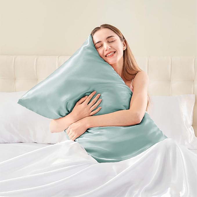 BEDELITE Satin Body Pillow Cover 2 Pack, Super Soft and Cooling Body Pillow Pillowcase for Hair and Skin, Breathable Silky Full Long Pillowcase Cover(20"x54", Haze Blue)
