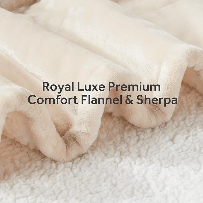 Heated Blanket Electric Blanket Queen Size Soft Flannel Sherpa, 6 Heat Levels Fast Heating, 2 to 10 Hours Auto-Off Detachable Controller Machine Washable, Beige 84"x90"