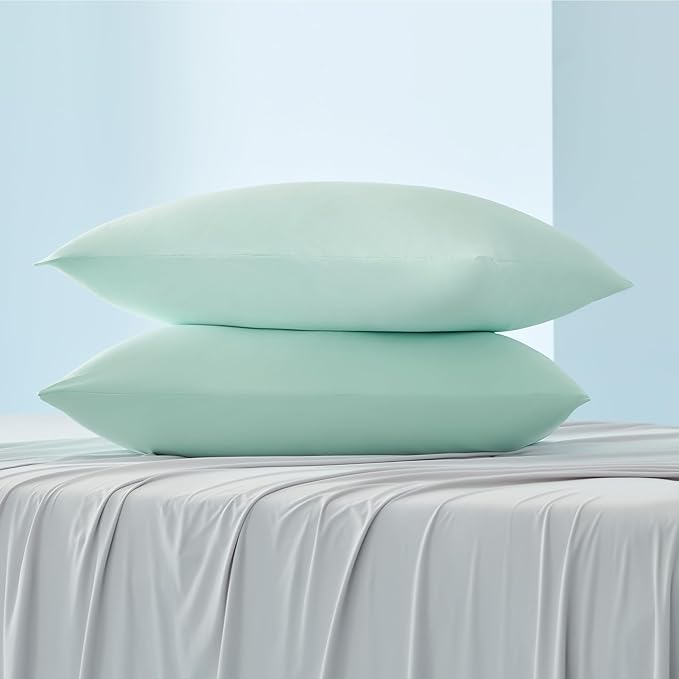 Bedsure Cooling Pillow Cases, Zipper Pillow Cases Queen Size Set of 2, Cool Pillowcases for Hot Sleepers & Night Sweats, Soft & Breathable Cold Pillow Covers for Hair & Skin, Gift, Green, 20x30 Inches