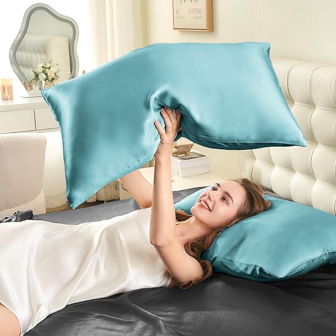 INFIIXSO Mulberry Silk Pillowcase for Hair and Skin, Silk Pillow Cases Standard Size with Hidden Zipper 20x26 Inches, Ultra Smooth and Soft Cooling Pillow Cases for Hot Sleepers(ICY Morn, 1 Pack)