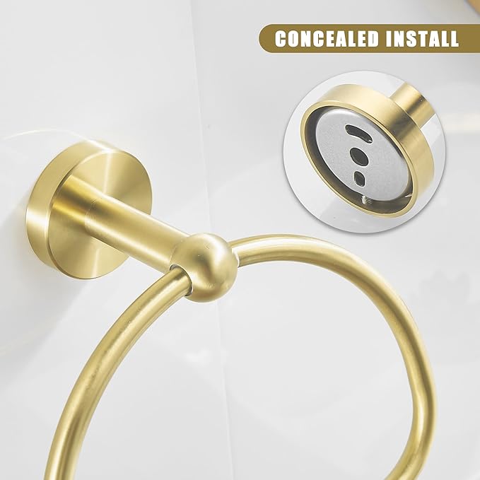 Leyden Toilet Paper Holder Towel Ring Brushed Gold Bathroom Hardware Hand Towel Holder Bathroom Accessories Set Wall Mount Stainless Steel 2 Pieces