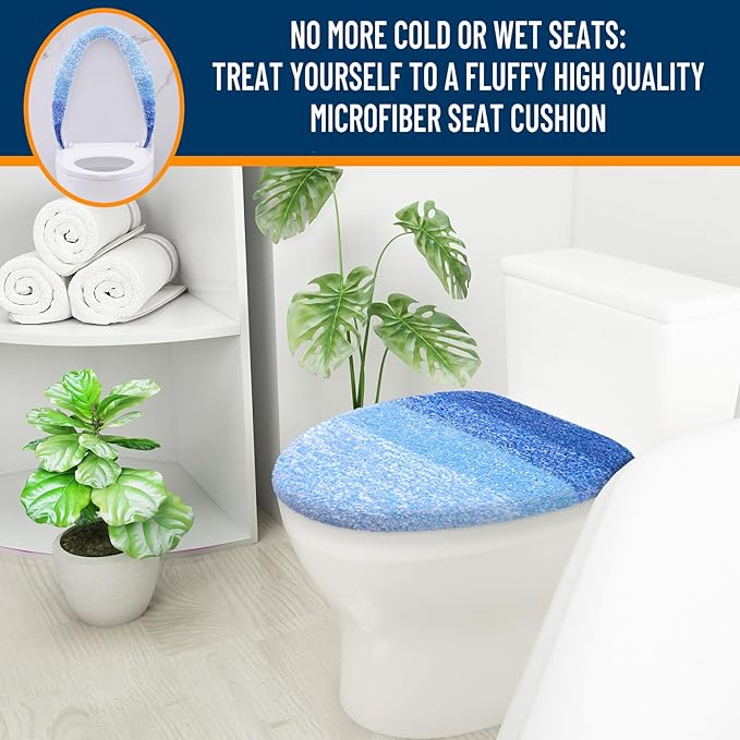 OLANLY Soft Microfiber Bathroom Toilet Lid Cover, Machine Washable Covers, 17.5x15, Stays in Place Rubber Backing, Fits Most Round, Elongated and Oblong Lids, Accessories Decor, Light Royal Blue