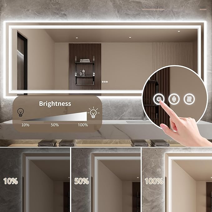 Bathroom Mirror with Lights 36"X96" with Front Light and Backlit, Tempered Glass, Wall Mount Horizontal/Vertical, Stepless Dimmable, 3 Colors, Anti Fog, Bathroom Memory LED Mirror