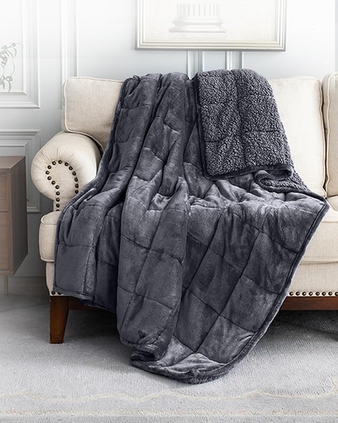 Cottonblue Sherpa Fleece Weighted Blanket 15 lbs for Adult, Soft Fuzzy Sherpa Fleece Weighted Blankets Full Size, Flannel Cozy Heavy Blankets for Sofa Bed, 48 x 72 inches, Dark Grey