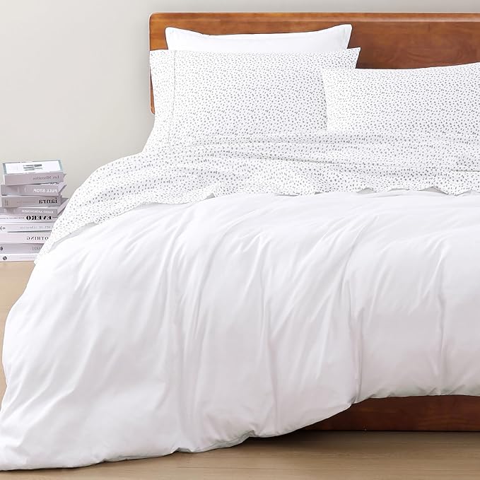 LANE LINEN 100% Organic Cotton Printed King Bed Set, All Season Crisp Percale Weave, Ultra Soft & Comfy Mercerized Cotton Bedding Sheets & Pillowcase Set King Size Printed Sheets - Haze Grey