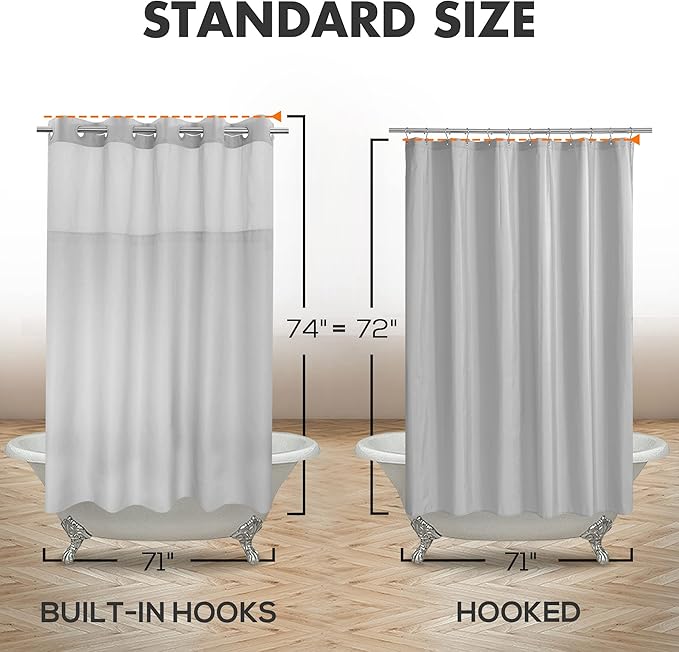 River Dream No Hook Slub Textured Shower Curtain with Snap-in PEVA Liner Set - 71" x 74"(72"), Hotel Style with See Through Top Window, Machine Washable & Water Repellent, Gray, 71x74
