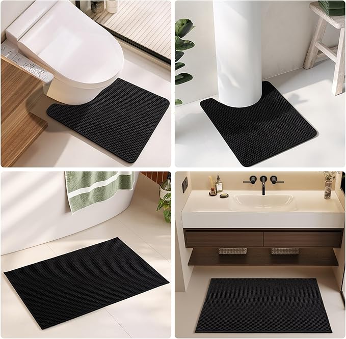 Black Bathroom Runner Rugs, Long Bath Mat Runner Washable Thin Quick Dry Low Pile Bathroom Runner Rugs Non Slip, Black 24''x70''