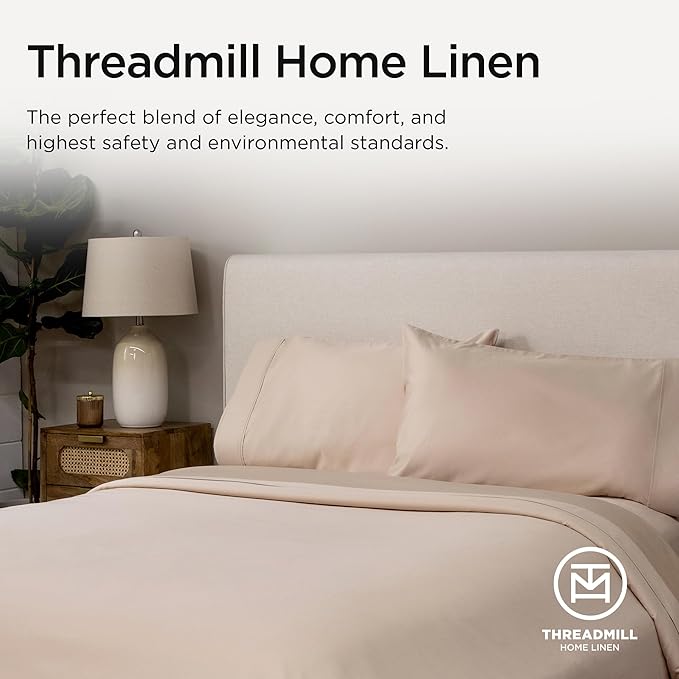 Threadmill Luxury Full Size Sheets | 656 Thread Count Certified Supima Cotton Sheets for Full Size Mattress | 5-Star Hotel Quality 4 Piece Bed Sheets with Extra Deep Pocket |Beige Sheet