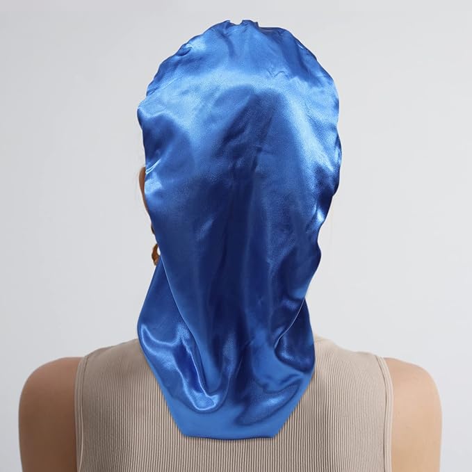 AWAYTR Long Satin Bonnet for Braids - Elastic Silk Hair Bonnets for Sleeping Night Cap Stretchy Tie Band for Women(Royal Blue)