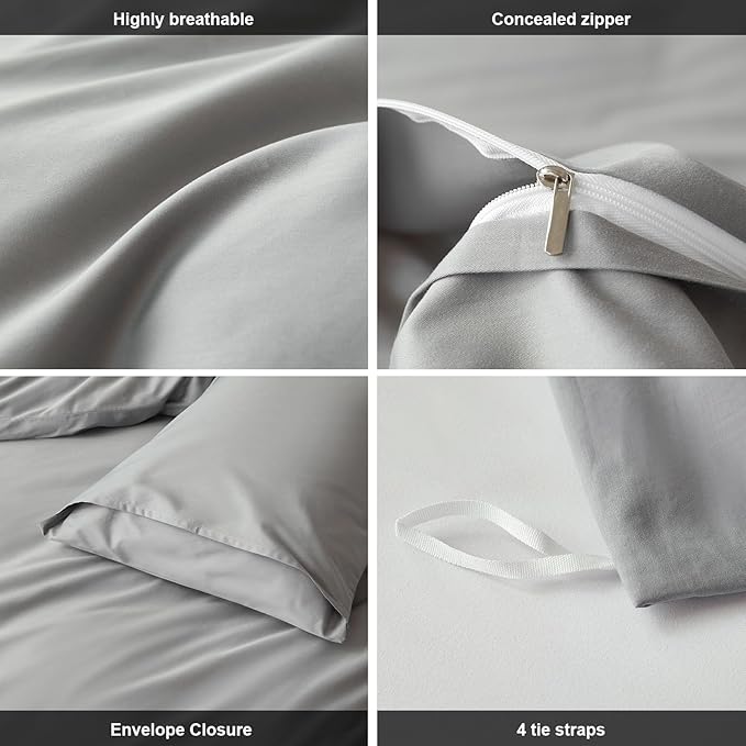 Duvet Cover King,100% Egyptian Cotton Duvet Cover Set,1600 Thread Count Feel Super Soft Comfortable Chic Lightweight 3 PCs Home Bedding Set (Grey,104''x90'')