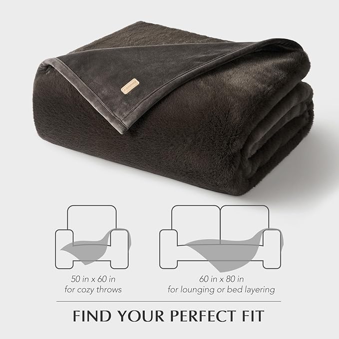 EVERGRACEHOME Ultra Soft Luxury Fluffy Mink Faux Fur Throw Blanket, Thick Warm Fall Winter Blankets for Bed, Couch, Cozy Plush Reversible Blanket for Chair, Sofa (Dark Brown, 60"x80")