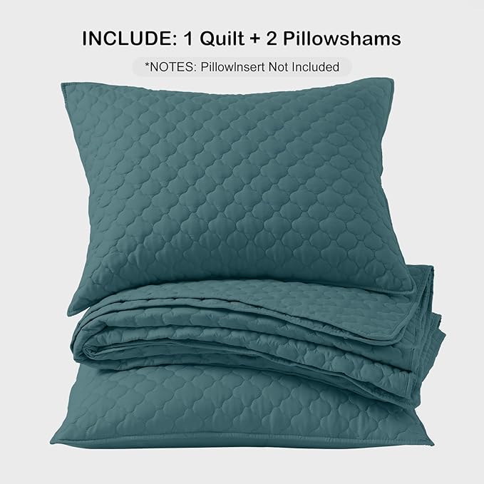 HORIMOTE HOME Quilt Queen Size Teal Blue, Lightweight Quilt for Summer Ultra-Soft Microfiber Modern Style Quilted Clouds Pattern Bedspread Quit Set 3 Pieces(1 Quilt and 2 Pillow Shams)