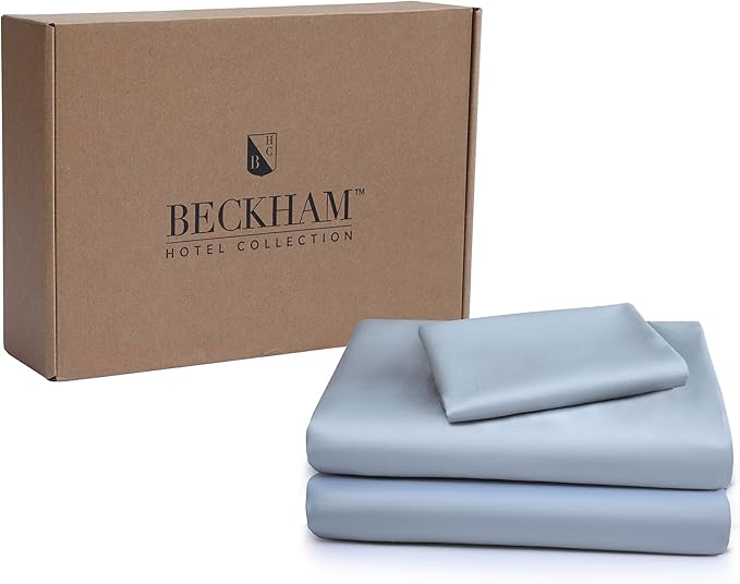 Beckham Hotel Collection Twin Sheet Set 100% Cotton, 500TC Luxury Sateen Bedding, 16” Deep Pocket, Moisture-Wicking, 3-Piece, Gray