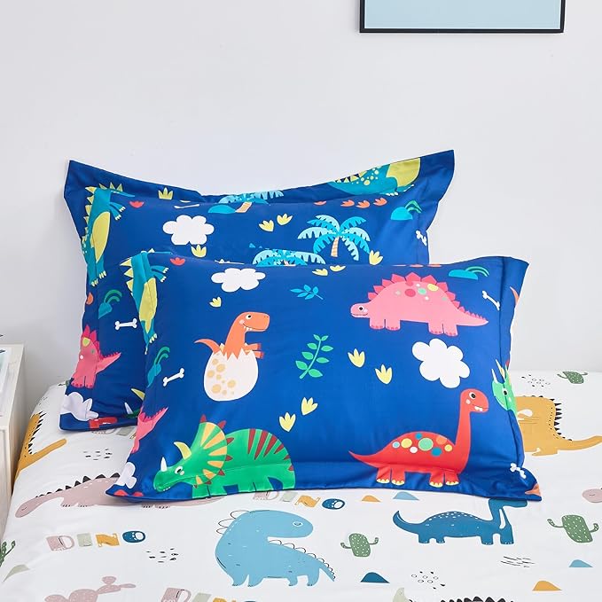 Wajade 7 Piece Kid Boys Dinosaur Comforter Set Full Size 3D Blue Dinosaur Wild Park Jungle Print Bedding Set with Comforter, Sheet Set, Pillowcase and Sham