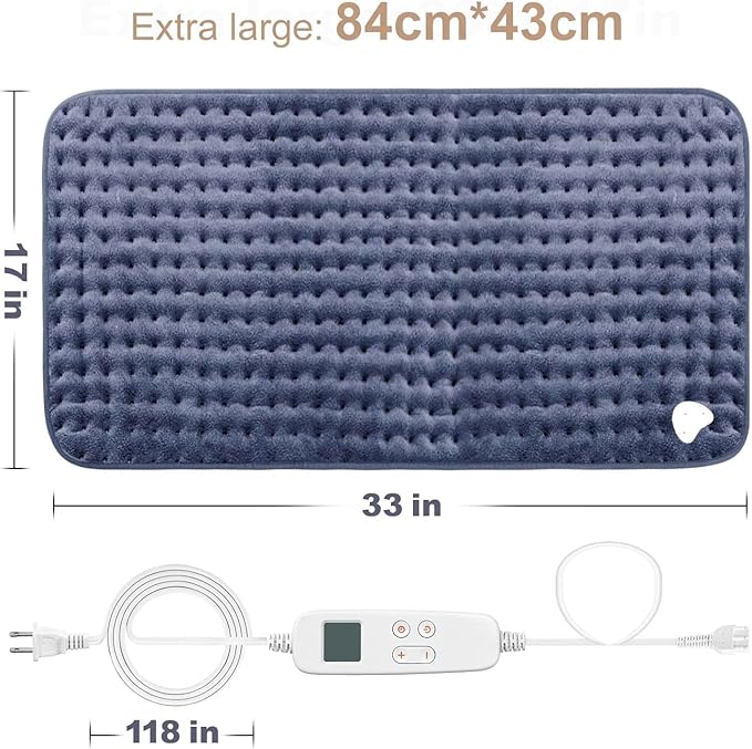 VAAGHANM Heating Pad: 33 x 17 inches Electric Heating Pad for Back Pain Relief -Extra Large Heat Pad for Shoulder/Neck/Cramp/Menstrual Pain - Upgraded 6 Timer & 6 Temperature Controller