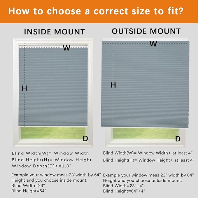 Persilux Blackout Cellular Shades Cordless Window Shades Bottom up UV Protection Thermal Insulated Honeycomb Window Blinds for Windows, Bedroom, Home and Office, Blue, 23" W x 38" H