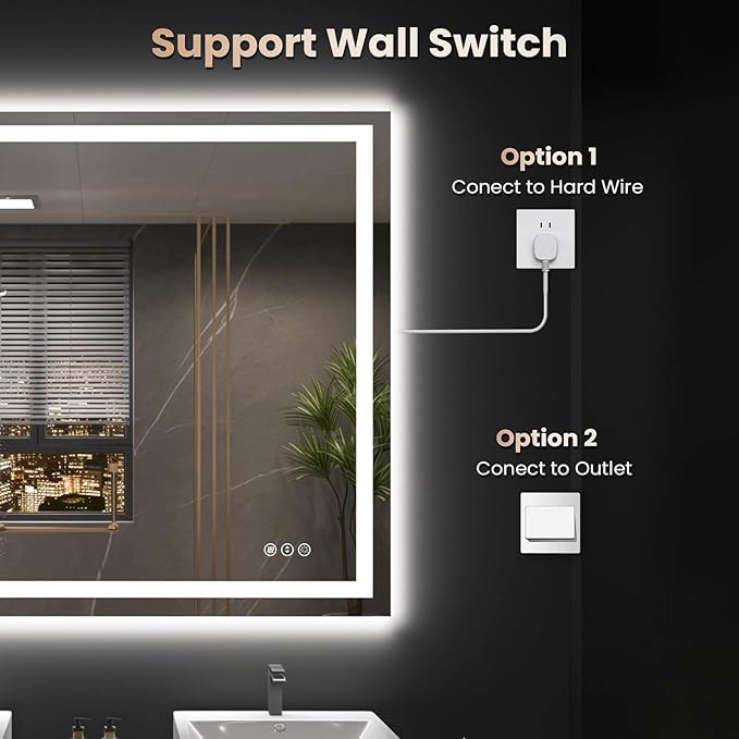 48"X32" LED Bathroom Mirror with Front Lights and Backlit, Anti-Fog, Dimmable, Shatter-Proof Tempered Glass, Lighted Bathroom Vanity Mirror for Wall with 3 Colors, Memory Function