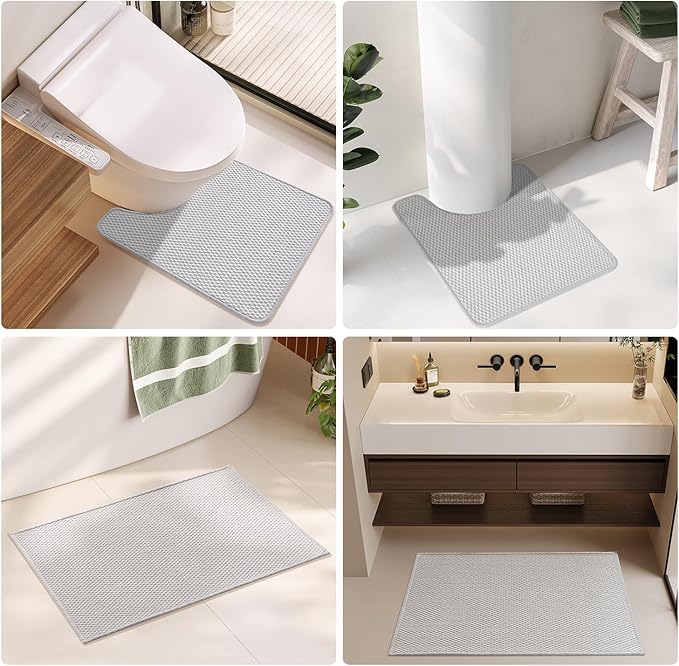 Large Bathroom Rugs Non Slip Washable Bath Rugs Super Absorbent Bathroom Rug Thin Quick Dry Low Pile Bath Mats, Light Grey 36"x60"