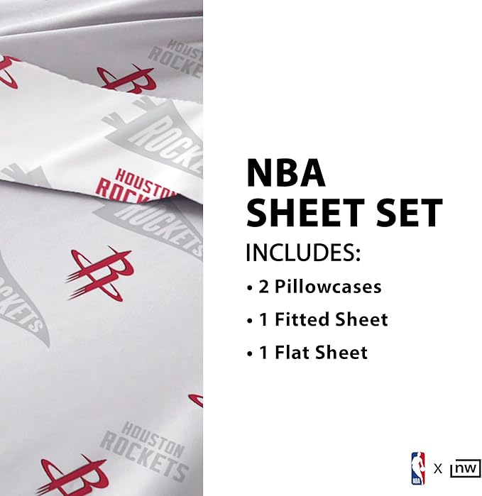 Northwest Officially Licensed Houston Rockets NBA Full Size Sheet Set – Soft Team Logo Bedding for Dorms, Bedrooms, Fan Caves & Game Day Style