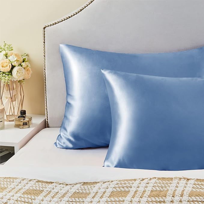 BEDELITE Satin Pillowcase for Hair and Skin, Super Soft Similar to Silk Pillow Cases 4 Pack with Envelope Closure, Cooling Pillowcases for Women Men (20"x40" King Size, Airy Blue)