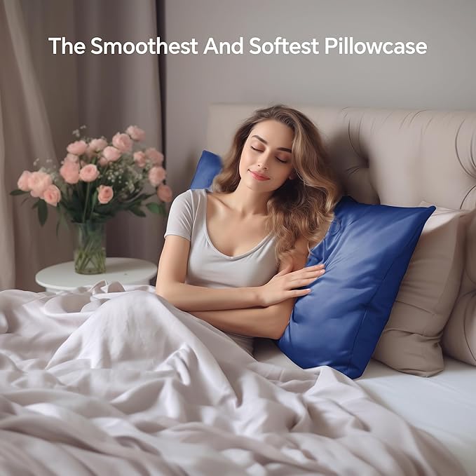 INFIIXSO Mulberry Silk Pillowcase for Hair and Skin, Silk Pillow Cases King Size with Hidden Zipper 20x40 Inches, Extraordinary Smooth and Soft Cooling Pillow Cases for Hot Sleepers(Navy, 1 Pack)