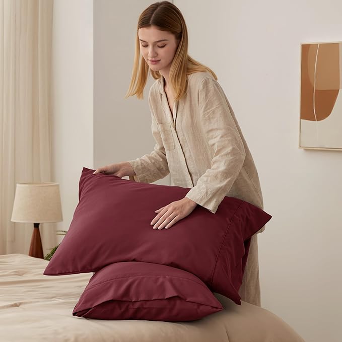 Bedsure King Size Pillow Cases Set of 2 - Burgundy Brushed Microfiber Pillowcases 2 Pack, Super Soft Pillow Case Cover with Envelope Closure, Wrinkle, Fade and Stain Resistant, 20x36 Inches