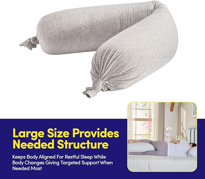 Full Body Maternity Pillow β Bean-Filled Pregnancy Support Pillow with Removable Cover β 59β³ Long Full-Length Back, Hip & Belly Support for Pregnancy & Nursing, Silver