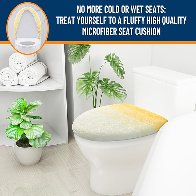 OLANLY Soft Microfiber Bathroom Toilet Lid Cover, Machine Washable Covers, 17.5x15, Stays in Place Rubber Backing, Fits Most Round, Elongated and Oblong Lids, Accessories Decor, Yellow