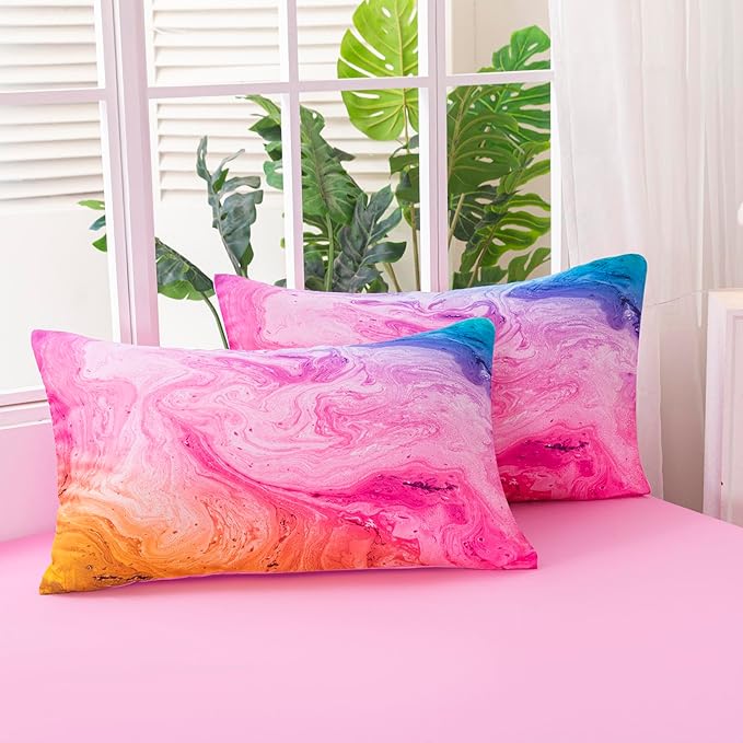 6Pcs Tie Dye Full Size Comforter Set for Girls Kids, Colorful Girls Bedding Set Full, Soft Kids Bed in A Bag (1 Comforter, 1 Flat Sheet, 1 Fitted Sheet, 1 Cushion Cover, 2 Pillowcases)