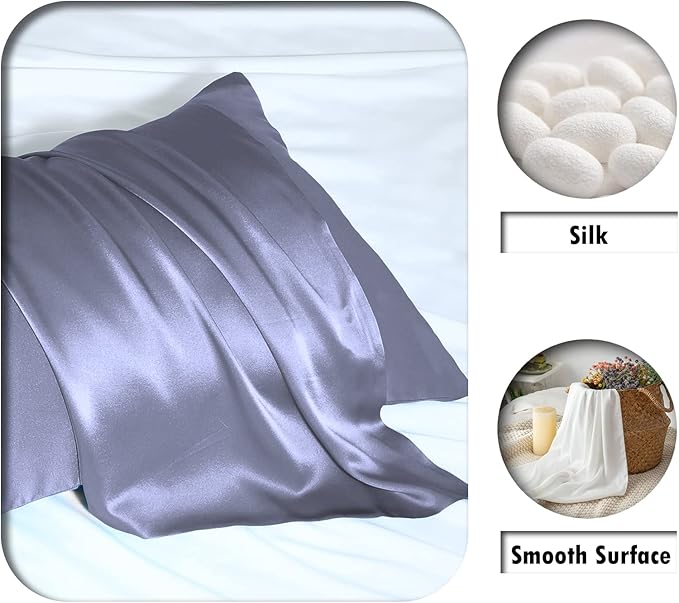 Mulberry Silk Pillowcase for Hair and Skin Pillow Case with Hidden Zipper Soft Breathable Smooth Cooling Silk Pillow Covers for Sleeping (Grayish Blue, King(20"X 36"))