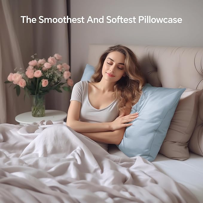 INFIIXSO Mulberry Silk Pillowcase for Hair and Skin, Silk Pillow Cases King Size with Hidden Zipper 20x40 Inches, Extraordinary Smooth and Soft Cooling Pillow Cases for Hot Sleepers(Airy blue, 1 Pack)