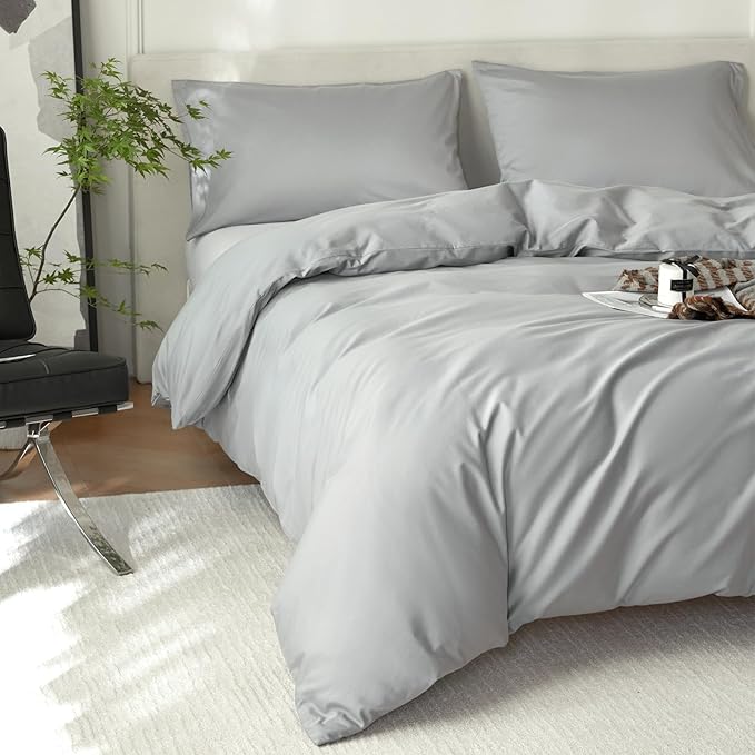 Full Size Cotton Duvet Cover Set 3 Piece-100% Egyptian Cotton Duvet Cover Set,1600Thread Count -Hotel Luxury Bedding,Ultra Soft & Breathable, Wrinkle-Free(Grey, 80x90 inches)
