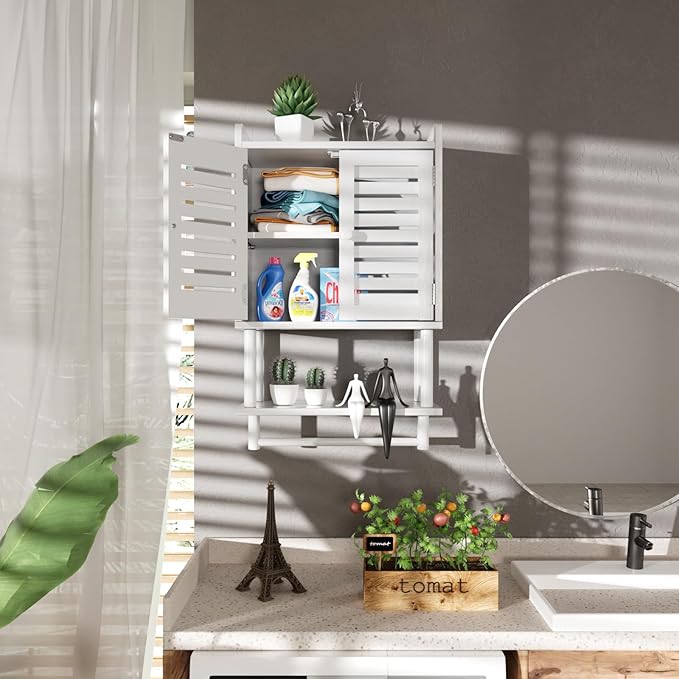 AmazerBath Bathroom Wall Cabinets, Bamboo Medicine Cabinets with Towel Bar, Hanging Over The Toilet Storage Cabinet with Adjustable Shelves, Organizer Cabinet for Small Spaces, 8.3x16.5x26.6 Inches