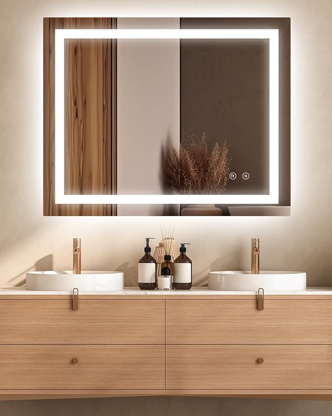 Ensenior LED Bathroom Mirror 40"x 32" with Front and Backlight, Stepless Dimmable Wall Mirrors with Anti-Fog, Shatter-Proof, Memory, 3 Colors, Modern LED Vanity Mirror-ETL & FCC