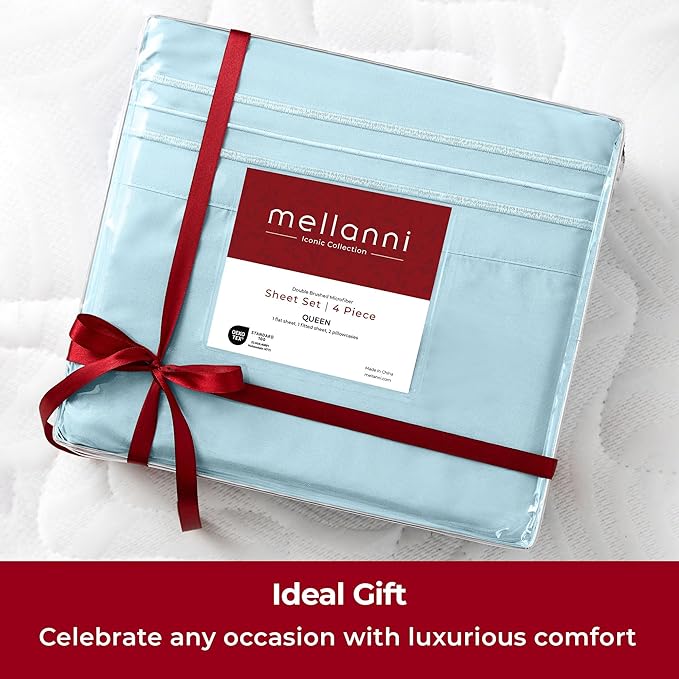 Mellanni Twin Sheets Set - 3 PC Iconic Collection Bedding - Hotel Luxury, Extra Soft, Cooling Bed Sheets - Wrinkle, Fade, Stain Resistant (Twin, Aqua)