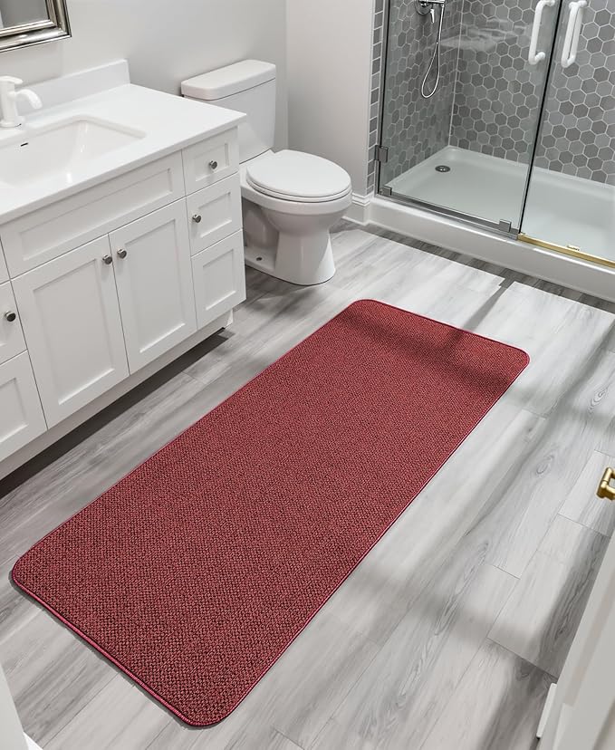 Christmas Bath Mat,Ultra Thin Bathroom Runner Rugs,Large Bath Mats for Bathroom,Quick Dry,Non-Slip,Machine Washable,Low Pile,Bath Rug,Shower Outside,Sink,Home Decor Accessories.Red,(21x47inch)