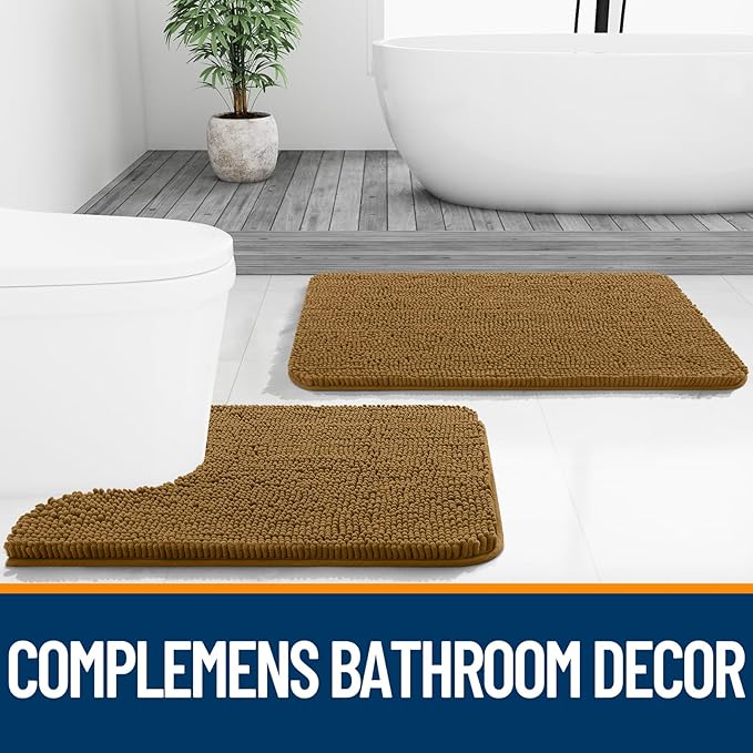 OLANLY Bathroom Rugs 44x24, Extra Soft Absorbent Chenille Bath Rugs, Rubber Backing Quick Dry, Machine Washable Bath Mats for Bathroom Floor, Tub and Shower, Home Decor Accessories, Ochre