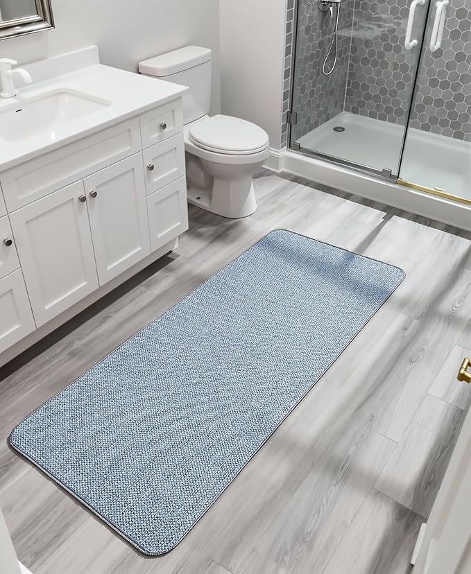 Bath Mat,Ultra Thin Bathroom Runner Rugs,Large Bath Mats for Bathroom,Quick Dry,Non-Slip,Machine Washable,Low Pile,Bath Rug,Shower Outside,Sink,Home Decor Accessories.Blue,2'x5'(24x60inch)