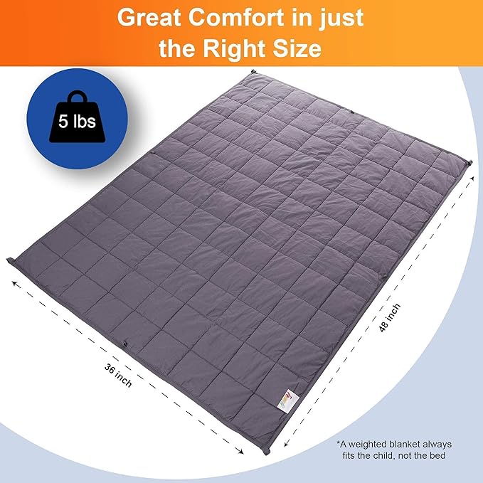 hazli Super-Soft Kids Weighted Blanket 5 Pounds - Weighted Blanket for Kids - Easy to Clean, Washable Minky Cover - 36x48 Inches 5lbs Child - Small Heavy Blanket for Girls and Boys
