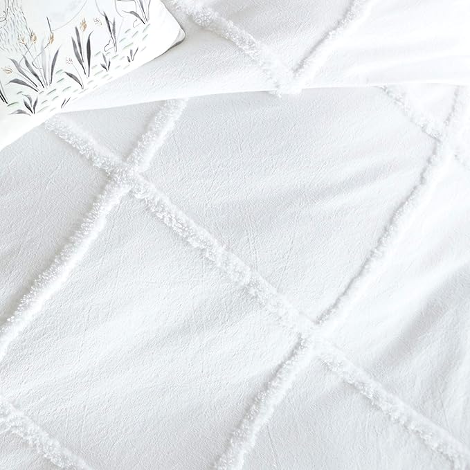 Chenille Lattice 100% Cotton Duvet Cover, King, White