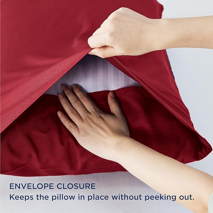 Bedsure Pillow Cases Standard Size, Cooling Pillow Cases, Rayon Derived from Bamboo Red Pillowcases Standard Set of 2, Breathable & Soft Bedding Pillow Covers with Envelope Closure, 20x26 Inches